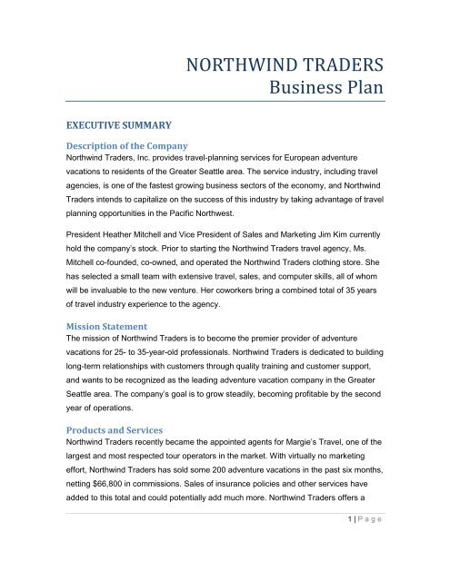 Northwind Traders Business Plan Elert Associates