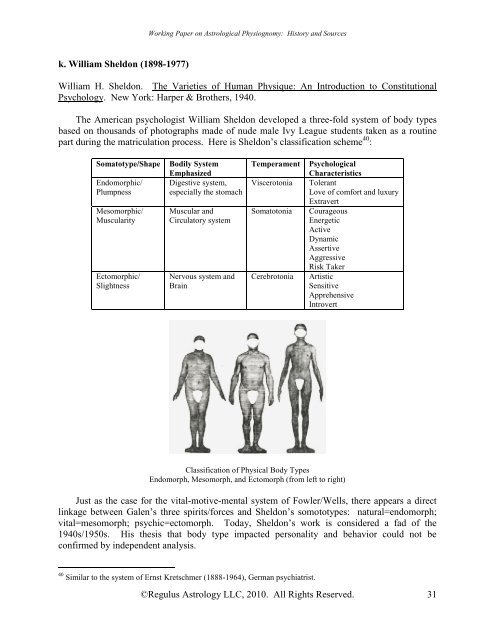 Working Paper on Astrological Physiognomy: History and Sources