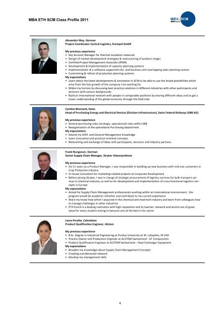 Class Profile 2011 - MBA, Supply Chain Management, SCM, ETH ...