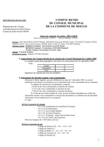 compte rendu du conseil municipal de la ... - Pays Couserans