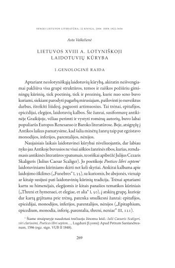 Lietuvos XVIII a. lotyniškoji laidotuvių kūryba - Lietuvių literatūros ir ...