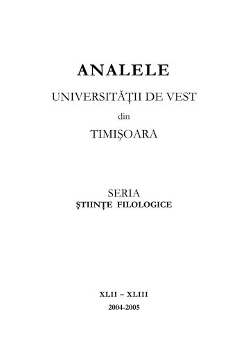 ANALELE - Facultatea de Litere, Istorie şi Teologie