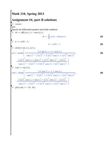 Math 210, Spring 2013 Assignment #4, part B solutions