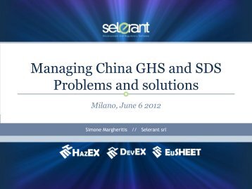 Managing China GHS and SDS Problems and ... - Centro Reach Srl