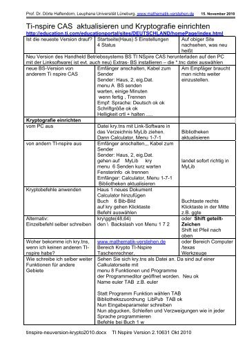 Ti-nspire CAS aktualisieren und Kryptografie einrichten - Leuphana ...