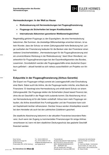 Eckpunkte in der Flugzeugfinanzierung (Airbus Garantie)