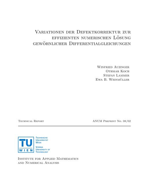 Variationen der Defektkorrektur zur effizienten numerischen Lösung ...