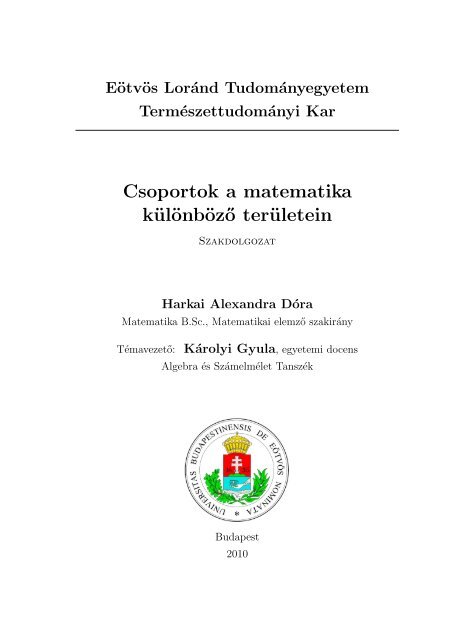Harkai Alexandra Dóra - ELTE - Matematikai Intézet - Eötvös Loránd ...