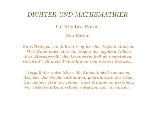 Mathematische Moritaten Poesie und Mathematik - EOS