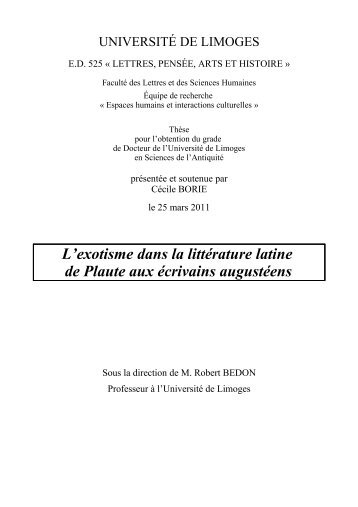 L'exotisme dans la littérature latine de Plaute - Epublications ...