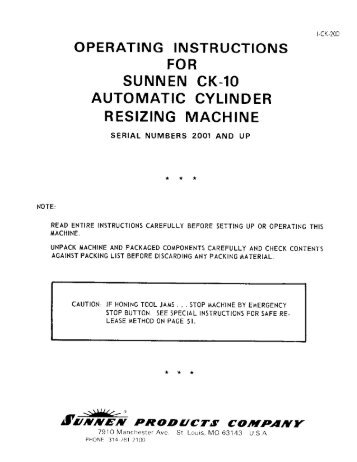 operating instructions for sunnen ck-10 automatic cylinder