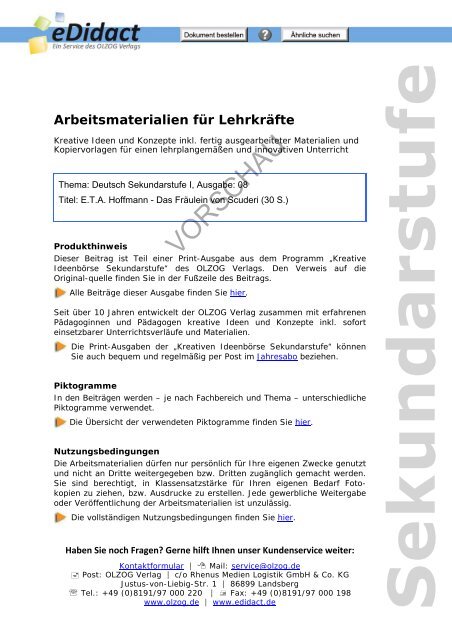 Arbeitsmaterialien Sekundarstufe - E.T.A. Hoffmann ... - bei eDidact