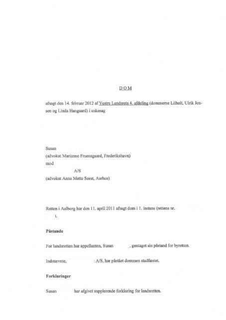 Vestre Landsrets dom af 14. februar 2012 - Bech-Bruun