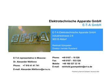 Elektrotechnische Apparate GmbH E-T-A GmbH - Индустриальные ...