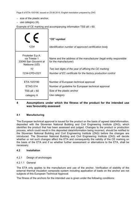 European Technical Approval ETA-10/0190 - Etanco