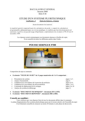 etude d'un systeme pluritechnique pousse seringue p300