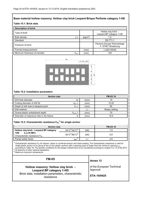 European Technical Approval ETA-10/0425 - Etanco