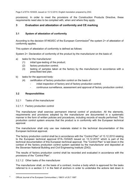 European Technical Approval ETA-10/0425 - Etanco
