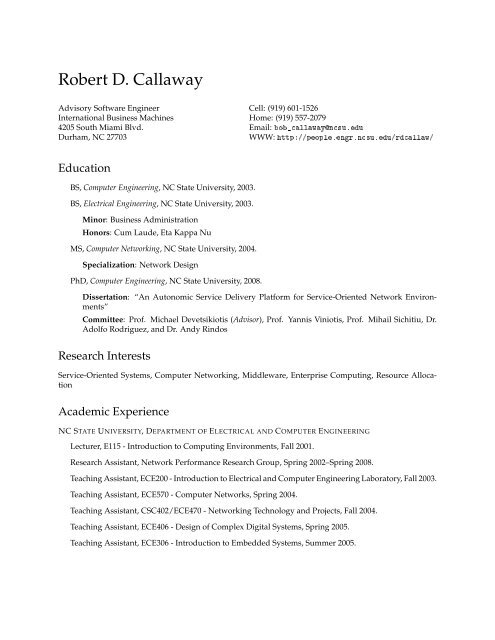 Robert D. Callaway - NCSU COE People - North Carolina State ...