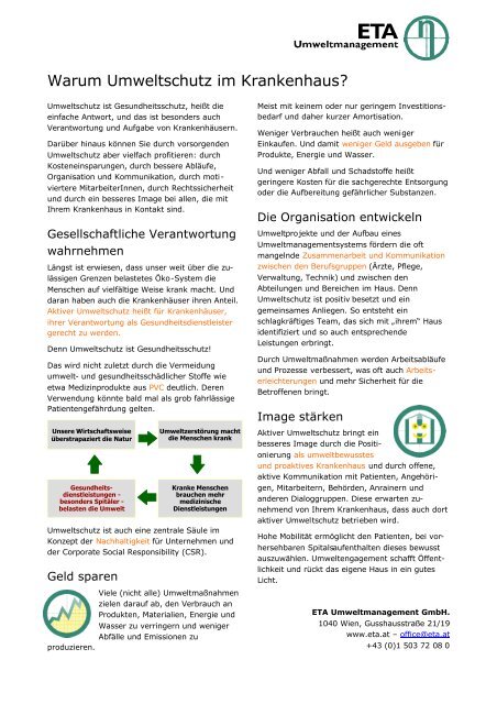 Umweltschutz im Krankenhaus ETA Umweltmanagement GmbH