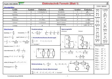 Elektrotechnik Formeln (Blatt 1) ∑ ∑ ∑ - HTL Wien 10