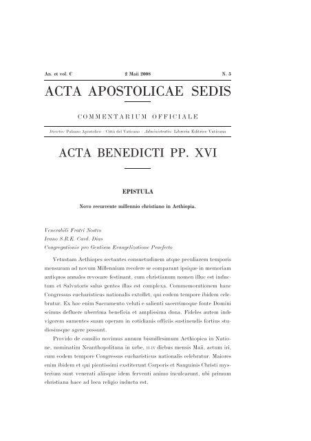 ACTA APOSTOLICAE SEDIS - El Vaticano