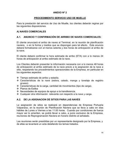 Reglamento de los Servicios - Puerto Valparaíso