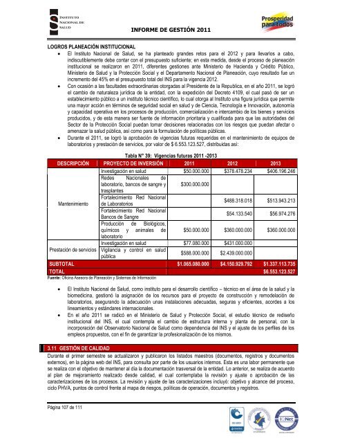 INFORME DE GESTIÓN INSTITUCIONAL 2011 - Instituto Nacional ...