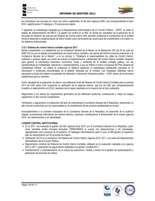 INFORME DE GESTIÓN INSTITUCIONAL 2011 - Instituto Nacional ...