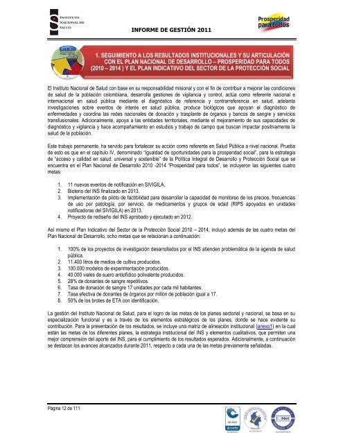 INFORME DE GESTIÓN INSTITUCIONAL 2011 - Instituto Nacional ...