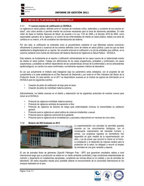 INFORME DE GESTIÓN INSTITUCIONAL 2011 - Instituto Nacional ...