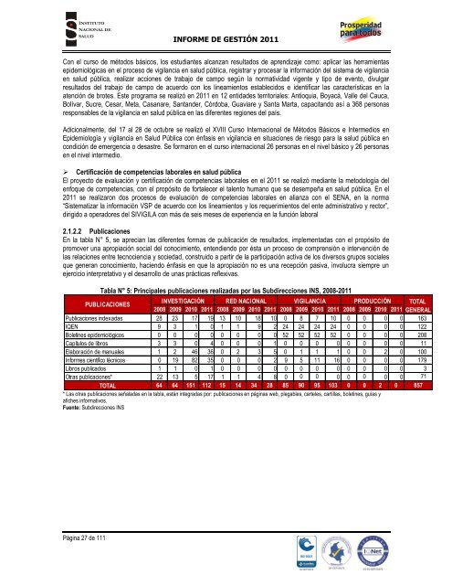 INFORME DE GESTIÓN INSTITUCIONAL 2011 - Instituto Nacional ...