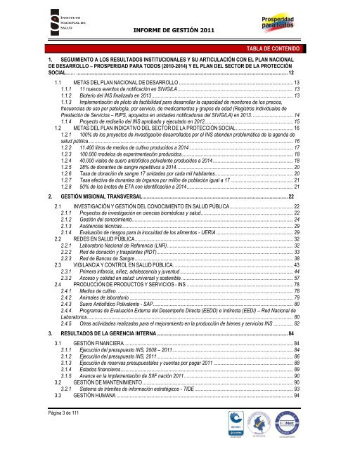 INFORME DE GESTIÓN INSTITUCIONAL 2011 - Instituto Nacional ...