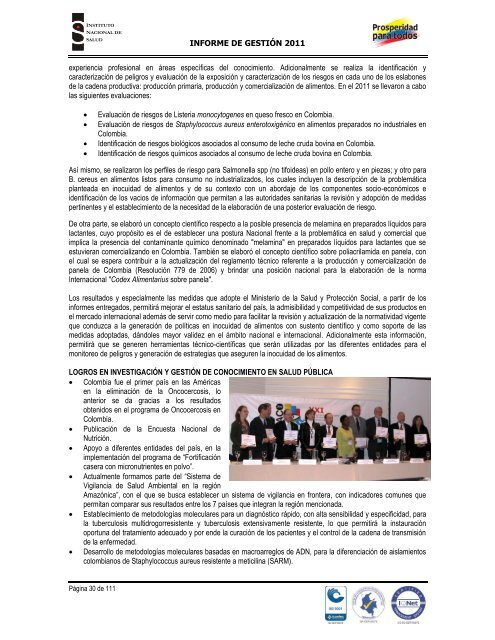 INFORME DE GESTIÓN INSTITUCIONAL 2011 - Instituto Nacional ...