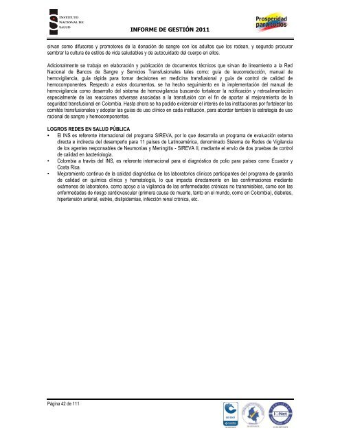 INFORME DE GESTIÓN INSTITUCIONAL 2011 - Instituto Nacional ...