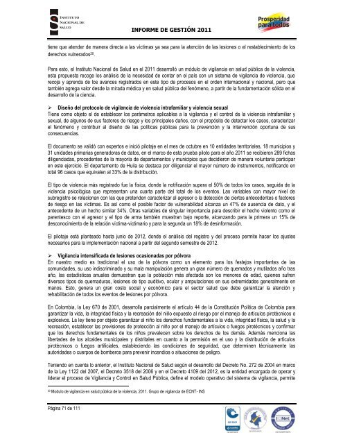 INFORME DE GESTIÓN INSTITUCIONAL 2011 - Instituto Nacional ...