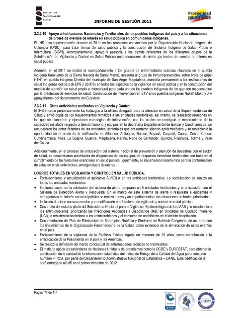 INFORME DE GESTIÓN INSTITUCIONAL 2011 - Instituto Nacional ...