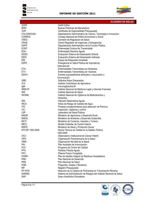 INFORME DE GESTIÓN INSTITUCIONAL 2011 - Instituto Nacional ...