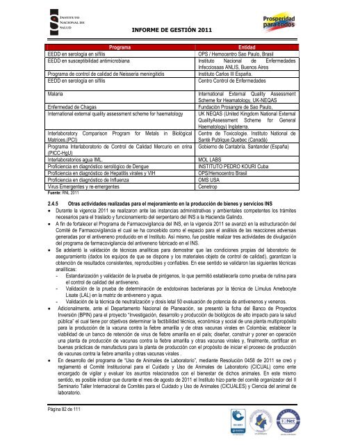 INFORME DE GESTIÓN INSTITUCIONAL 2011 - Instituto Nacional ...