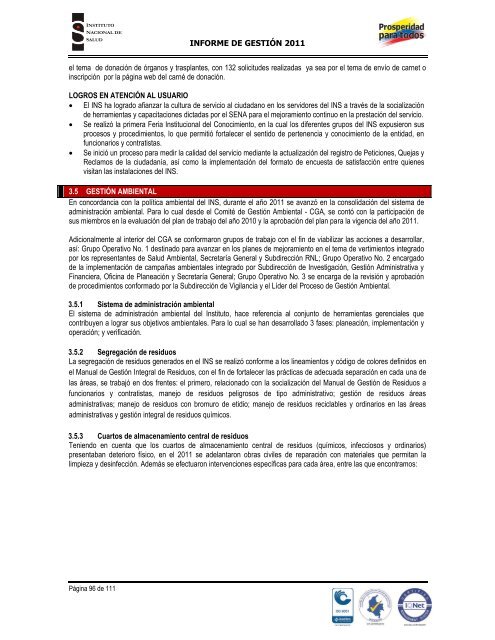 INFORME DE GESTIÓN INSTITUCIONAL 2011 - Instituto Nacional ...