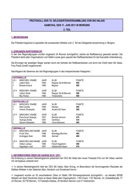 Protokoll der DV 2011 in Morgins