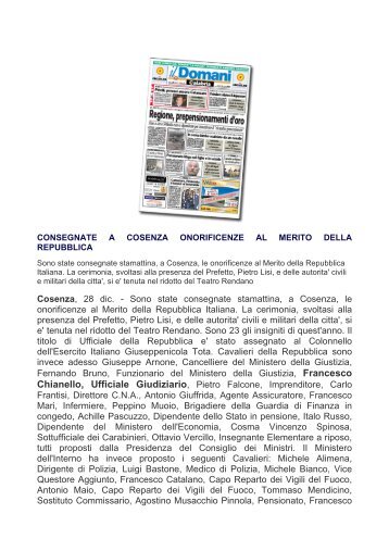 consegnate a cosenza onorificenze al merito della repubblica