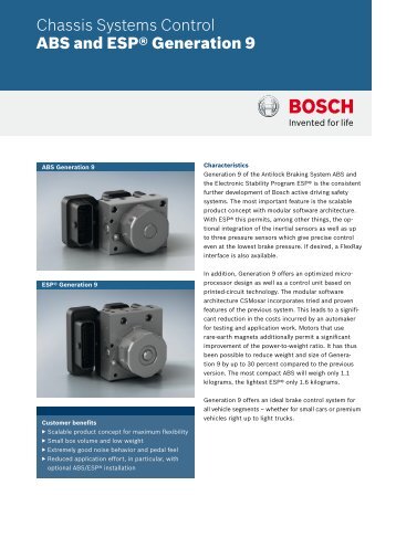 ABS and ESP® Generation 9 - Bosch - Kraftfahrzeugtechnik