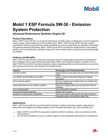 Mobil 1 ESP Formula 5W-30 - Emission System Protection