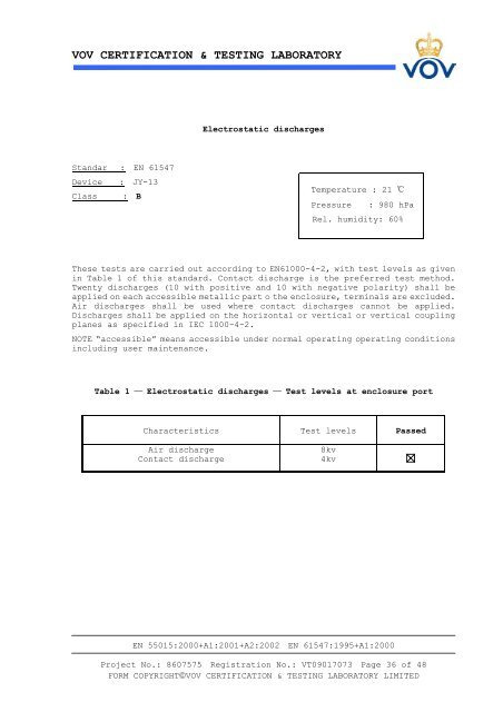 ec declaration of conformity - Zhejiang Joinan Lighting Co.,ltd