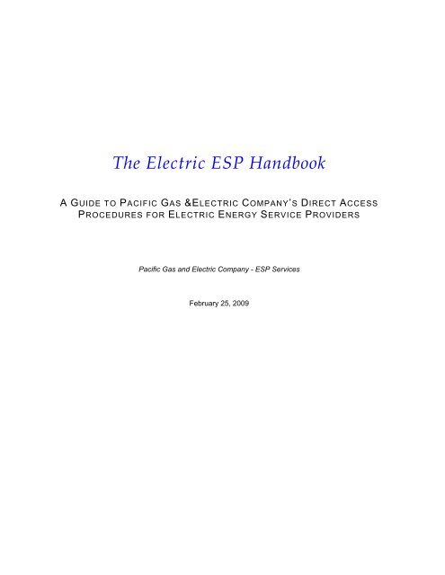 The Electric ESP Handbook - Pacific Gas and Electric Company