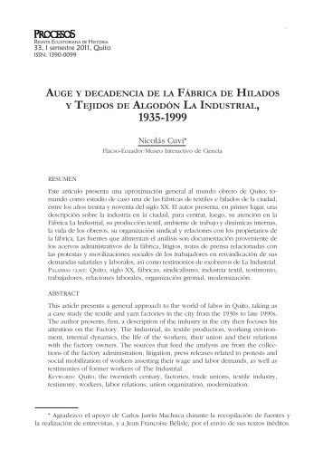auge y decadencia de la fábrica de hilados - Repositorio UASB-Digital