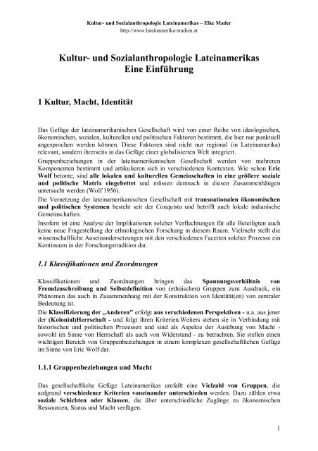 Kultur- und Sozialanthropologie Lateinamerikas Eine Einführung