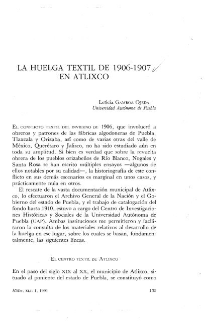 la huelga textil de 1906-1907 /> en atlixco - El Colegio de México