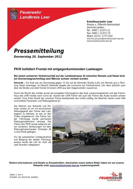 Kreisfeuerwehr Leer - Jahrbuch